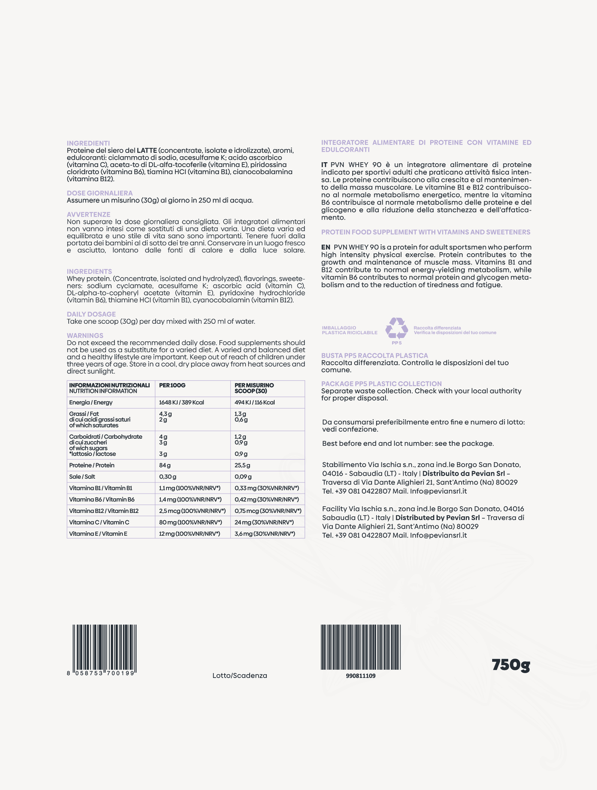 PVN WHEY 90 – Gusto Vaniglia